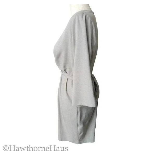 ASOS DESIGN Tie Wrap Around Mini Dress Size 8 Taupe 3/4 Sleeve Back Zip - Picture 6 of 11